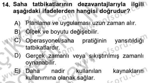 Afet Senaryosu ve Tatbikatlar Dersi 2018 - 2019 Yılı Yaz Okulu Sınav Soruları 14. Soru