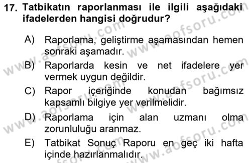 Afet Senaryosu ve Tatbikatlar Dersi 2018 - 2019 Yılı Yaz Okulu Sınav Soruları 17. Soru