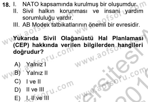 Afet Senaryosu ve Tatbikatlar Dersi 2018 - 2019 Yılı Yaz Okulu Sınav Soruları 18. Soru
