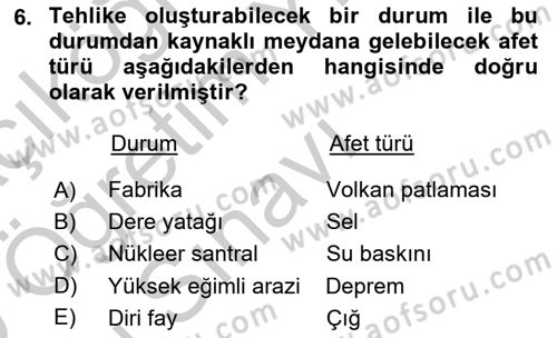 Afet Senaryosu ve Tatbikatlar Dersi 2018 - 2019 Yılı Yaz Okulu Sınav Soruları 6. Soru