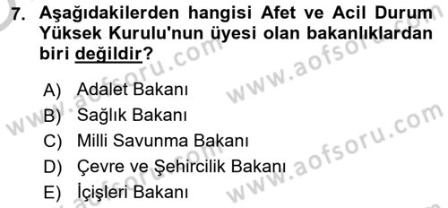 Afet Senaryosu ve Tatbikatlar Dersi 2018 - 2019 Yılı Yaz Okulu Sınav Soruları 7. Soru