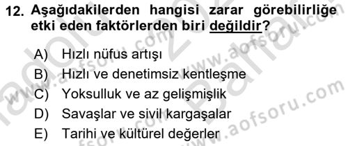 Afet Senaryosu ve Tatbikatlar Dersi 2021 - 2022 Yılı (Vize) Ara Sınav Soruları 12. Soru