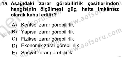Afet Senaryosu ve Tatbikatlar Dersi 2021 - 2022 Yılı (Vize) Ara Sınav Soruları 15. Soru