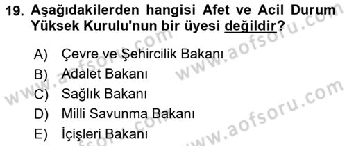 Afet Senaryosu ve Tatbikatlar Dersi 2021 - 2022 Yılı (Vize) Ara Sınav Soruları 19. Soru