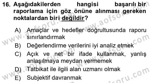 Afet Senaryosu ve Tatbikatlar Dersi 2021 - 2022 Yılı (Final) Dönem Sonu Sınav Soruları 16. Soru