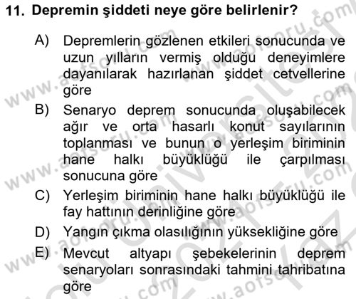 Afet Senaryosu ve Tatbikatlar Dersi 2021 - 2022 Yılı Yaz Okulu Sınav Soruları 11. Soru
