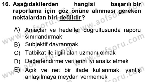 Afet Senaryosu ve Tatbikatlar Dersi 2021 - 2022 Yılı Yaz Okulu Sınav Soruları 16. Soru