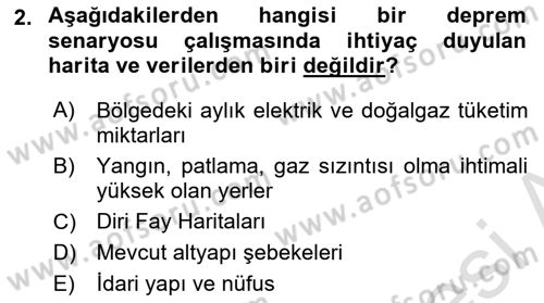 Afet Senaryosu ve Tatbikatlar Dersi 2021 - 2022 Yılı Yaz Okulu Sınav Soruları 2. Soru