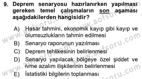 Afet Senaryosu ve Tatbikatlar Dersi 2021 - 2022 Yılı Yaz Okulu Sınav Soruları 9. Soru