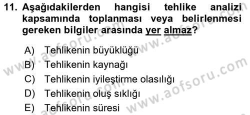 Afet Senaryosu ve Tatbikatlar Dersi 2023 - 2024 Yılı (Vize) Ara Sınav Soruları 11. Soru