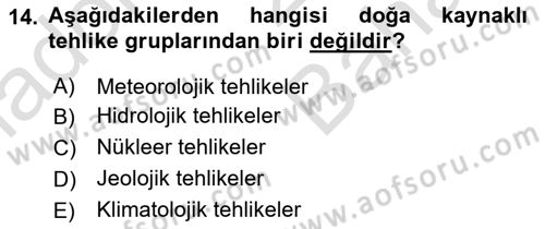 Afet Senaryosu ve Tatbikatlar Dersi 2023 - 2024 Yılı (Vize) Ara Sınav Soruları 14. Soru