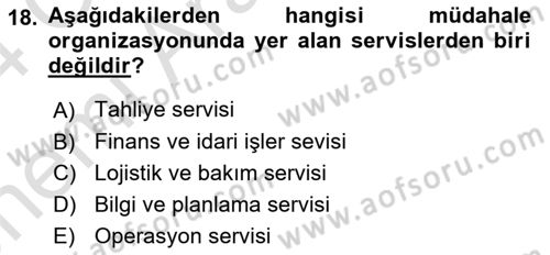 Afet Senaryosu ve Tatbikatlar Dersi 2023 - 2024 Yılı (Vize) Ara Sınav Soruları 18. Soru