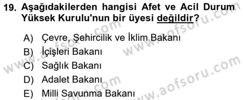 Afet Senaryosu ve Tatbikatlar Dersi 2023 - 2024 Yılı (Vize) Ara Sınav Soruları 19. Soru