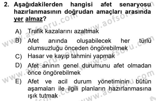 Afet Senaryosu ve Tatbikatlar Dersi 2023 - 2024 Yılı (Final) Dönem Sonu Sınav Soruları 2. Soru