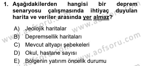 Afet Senaryosu ve Tatbikatlar Dersi 2023 - 2024 Yılı Yaz Okulu Sınav Soruları 1. Soru