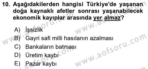Afet Senaryosu ve Tatbikatlar Dersi 2023 - 2024 Yılı Yaz Okulu Sınav Soruları 10. Soru