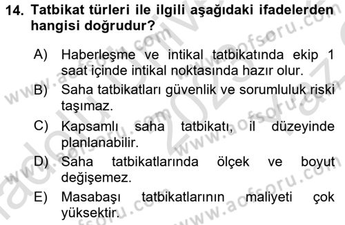 Afet Senaryosu ve Tatbikatlar Dersi 2023 - 2024 Yılı Yaz Okulu Sınav Soruları 14. Soru