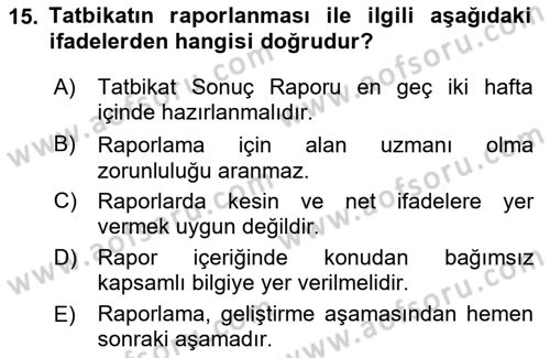 Afet Senaryosu ve Tatbikatlar Dersi 2023 - 2024 Yılı Yaz Okulu Sınav Soruları 15. Soru