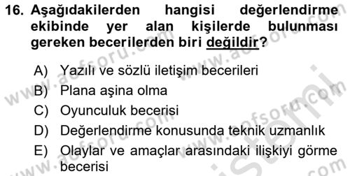 Afet Senaryosu ve Tatbikatlar Dersi 2023 - 2024 Yılı Yaz Okulu Sınav Soruları 16. Soru