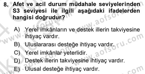 Afet Senaryosu ve Tatbikatlar Dersi 2023 - 2024 Yılı Yaz Okulu Sınav Soruları 8. Soru