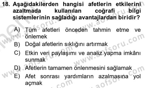 Afet Senaryosu ve Tatbikatlar Dersi 2024 - 2025 Yılı (Vize) Ara Sınav Soruları 18. Soru