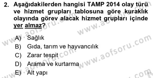 Afet Senaryosu ve Tatbikatlar Dersi 2024 - 2025 Yılı (Vize) Ara Sınav Soruları 2. Soru