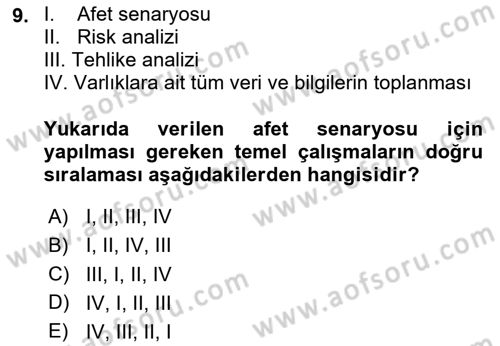 Afet Senaryosu ve Tatbikatlar Dersi 2024 - 2025 Yılı (Vize) Ara Sınav Soruları 9. Soru