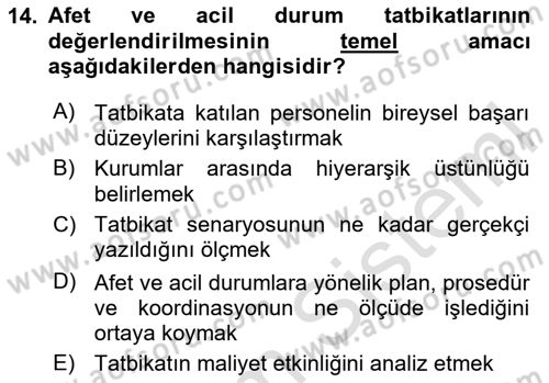 Afet Senaryosu ve Tatbikatlar Dersi 2025 - 2026 Yılı (Final) Dönem Sonu Sınav Soruları 14. Soru