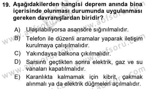 Afet Senaryosu ve Tatbikatlar Dersi 2025 - 2026 Yılı (Final) Dönem Sonu Sınav Soruları 19. Soru