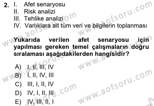 Afet Senaryosu ve Tatbikatlar Dersi 2025 - 2026 Yılı (Final) Dönem Sonu Sınav Soruları 2. Soru