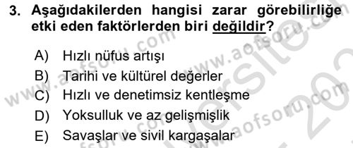 Afet Senaryosu ve Tatbikatlar Dersi 2025 - 2026 Yılı (Final) Dönem Sonu Sınav Soruları 3. Soru