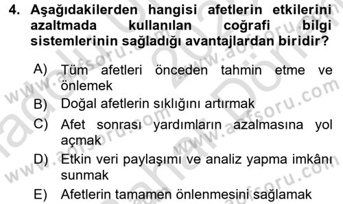 Afet Senaryosu ve Tatbikatlar Dersi 2025 - 2026 Yılı (Final) Dönem Sonu Sınav Soruları 4. Soru