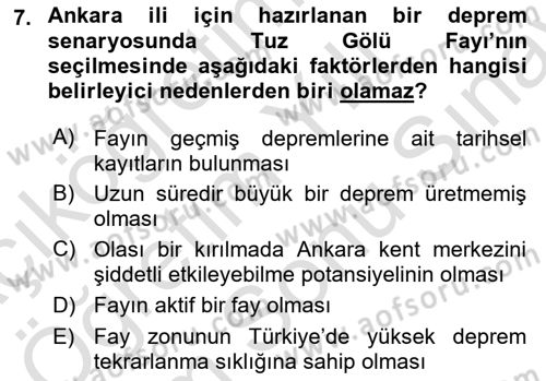 Afet Senaryosu ve Tatbikatlar Dersi 2025 - 2026 Yılı (Final) Dönem Sonu Sınav Soruları 7. Soru