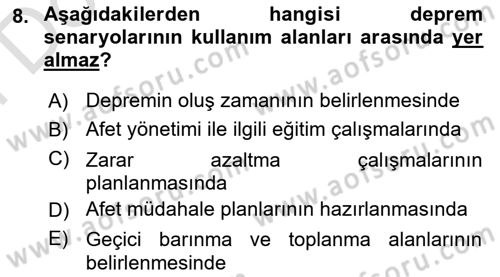 Afet Senaryosu ve Tatbikatlar Dersi 2025 - 2026 Yılı (Final) Dönem Sonu Sınav Soruları 8. Soru