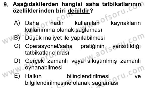 Afet Senaryosu ve Tatbikatlar Dersi 2025 - 2026 Yılı (Final) Dönem Sonu Sınav Soruları 9. Soru