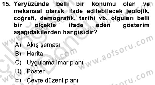 Kent, Planlama ve Afet Risk Yönetimi Dersi Ara Sınavı Deneme Sınav Soruları 15. Soru