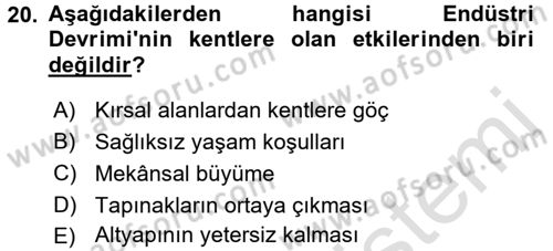 Kent, Planlama ve Afet Risk Yönetimi Dersi Ara Sınavı Deneme Sınav Soruları 20. Soru