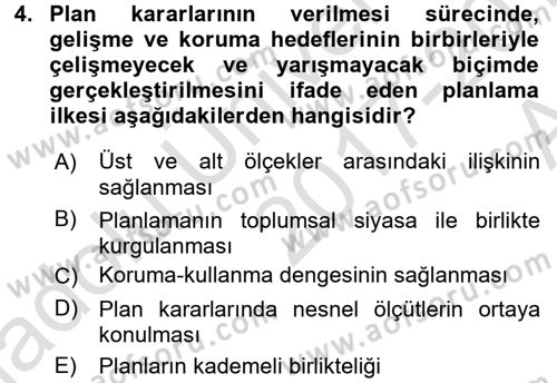 Kent, Planlama ve Afet Risk Yönetimi Dersi Ara Sınavı Deneme Sınav Soruları 4. Soru