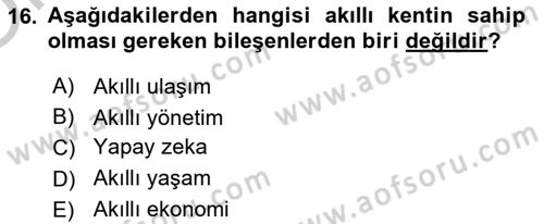 Kent, Planlama ve Afet Risk Yönetimi Dersi 2018 - 2019 Yılı Yaz Okulu Sınav Soruları 16. Soru