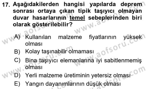 Kent, Planlama ve Afet Risk Yönetimi Dersi 2018 - 2019 Yılı Yaz Okulu Sınav Soruları 17. Soru