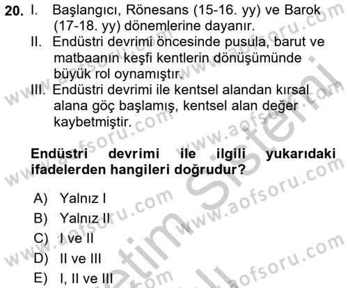 Kent, Planlama ve Afet Risk Yönetimi Dersi 2018 - 2019 Yılı Yaz Okulu Sınav Soruları 20. Soru
