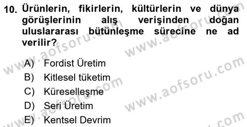 Kent, Planlama ve Afet Risk Yönetimi Dersi Ara Sınavı Deneme Sınav Soruları 10. Soru