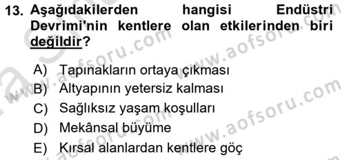 Kent, Planlama ve Afet Risk Yönetimi Dersi Ara Sınavı Deneme Sınav Soruları 13. Soru
