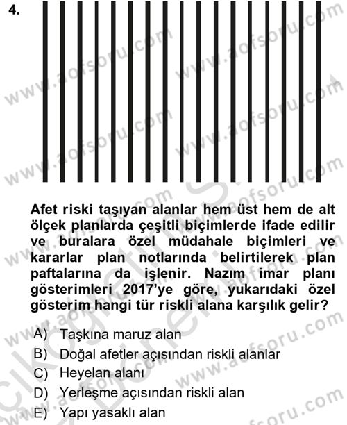 Kent, Planlama ve Afet Risk Yönetimi Dersi Ara Sınavı Deneme Sınav Soruları 4. Soru