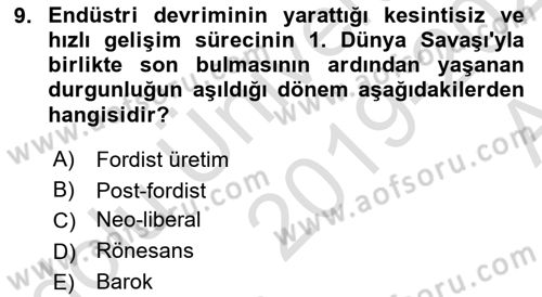 Kent, Planlama ve Afet Risk Yönetimi Dersi Ara Sınavı Deneme Sınav Soruları 9. Soru