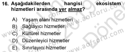 Kent, Planlama ve Afet Risk Yönetimi Dersi 2019 - 2020 Yılı (Final) Dönem Sonu Sınav Soruları 16. Soru