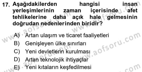Kent, Planlama ve Afet Risk Yönetimi Dersi 2019 - 2020 Yılı (Final) Dönem Sonu Sınav Soruları 17. Soru