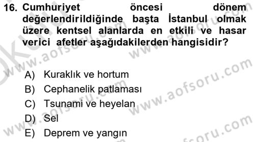 Kent, Planlama ve Afet Risk Yönetimi Dersi 2020 - 2021 Yılı Yaz Okulu Sınav Soruları 16. Soru