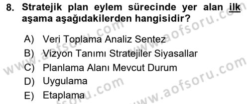 Kent, Planlama ve Afet Risk Yönetimi Dersi 2020 - 2021 Yılı Yaz Okulu Sınav Soruları 8. Soru