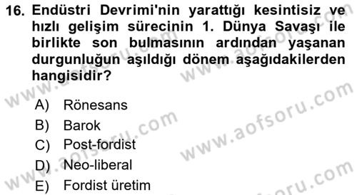 Kent, Planlama ve Afet Risk Yönetimi Dersi Ara Sınavı Deneme Sınav Soruları 16. Soru